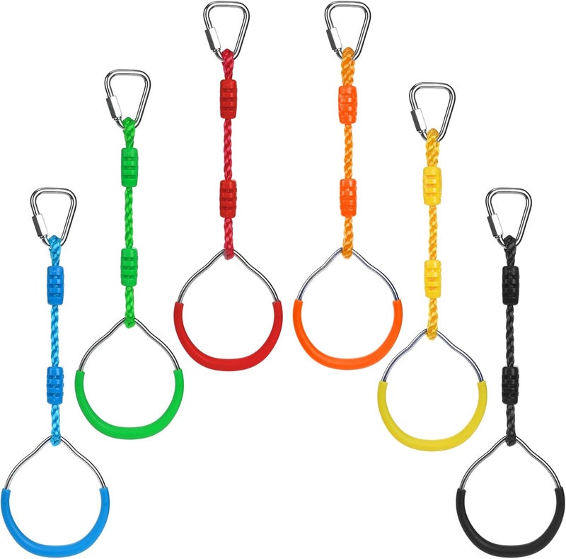 Morwealth Colorful Ninja Gymnastic Rings for Kids, Colorful Ninja Rings, Trapeze Swing Bar Rings,Climbing Rings, Gym Rings for Ninja Accessory Set for The Garden - Image 1